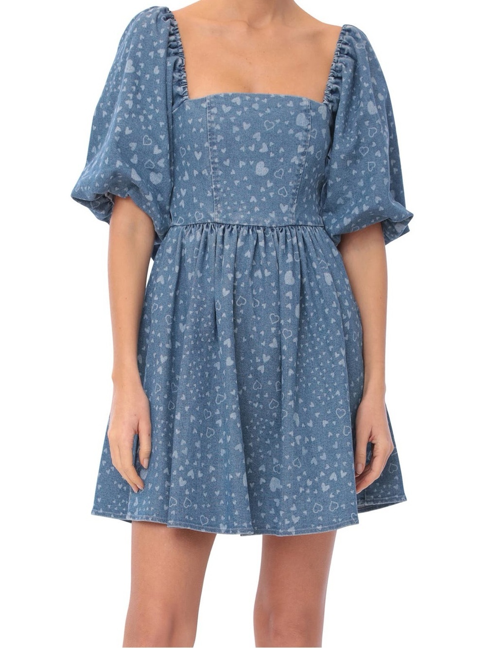 Avec Les Filles Women’s Denim Hearts Dress - Picture 2 of 8